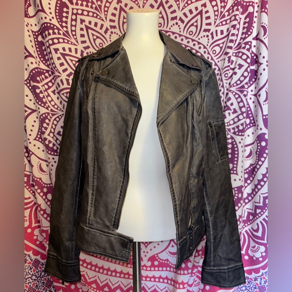 Beulah Gray Faux Leather Utility Moto Jacket Women’s Size Large - Picture 3 of 10